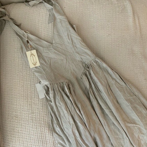 New Free People x Joyfolie MAYRELI Maxi Corset Summer DRESS in Linen Cloud - Picture 12 of 12